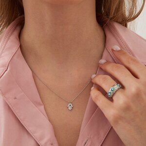 Women's Hamsa Hand Necklace Sterling Silver With Blue Stone 🇨🇦